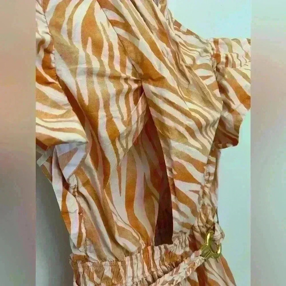 Derek Lam Collective Orange Zebra Cutout Ruffle Buttons Women's Mini Dress 40 - Picture 10 of 14
